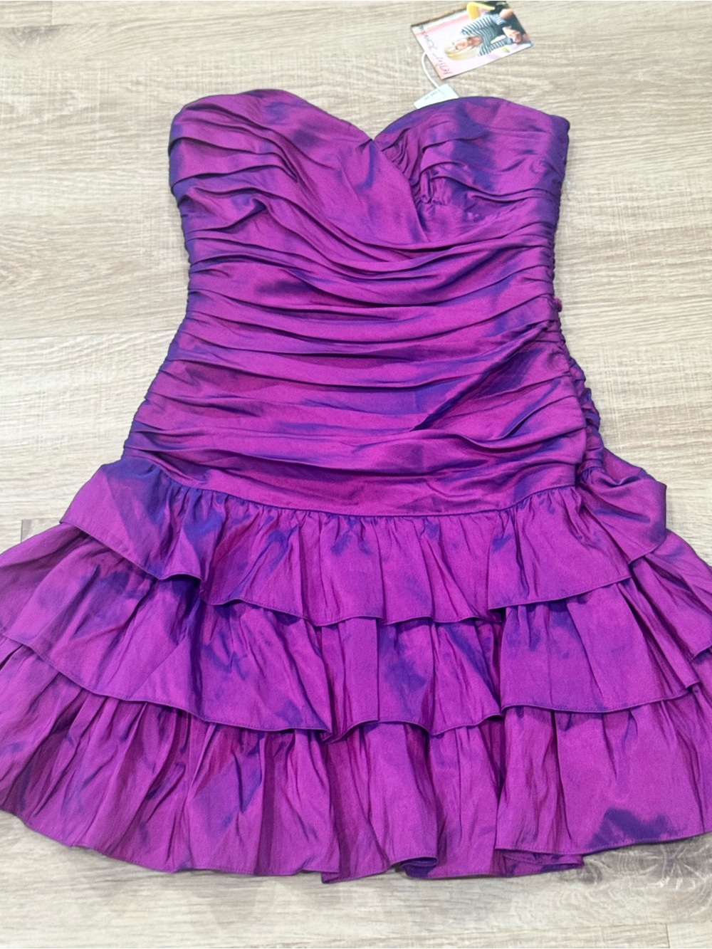 Betsey Johnson NWT Purple Strapless Ruched Taffeta Ruffle Cocktail Dress 10